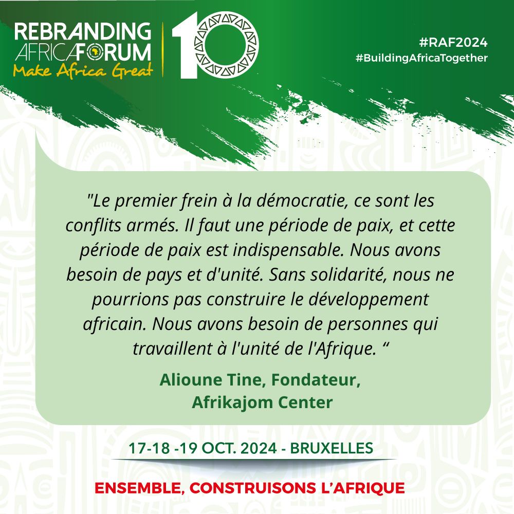 RebrandingAF's tweet photo. #RAF2024 Panel 6 : L’avenir de la démocratie en Afrique
"Le premier frein à la démocratie, ce sont les conflits armés. Il faut une période de paix, et cette période de paix est indispensable.“ - @aliounetine16, Fondateur, @afrikajom.
#RAF10ANS #BuildingAfricaTogether https://t.co/KWnqChJ5Xl