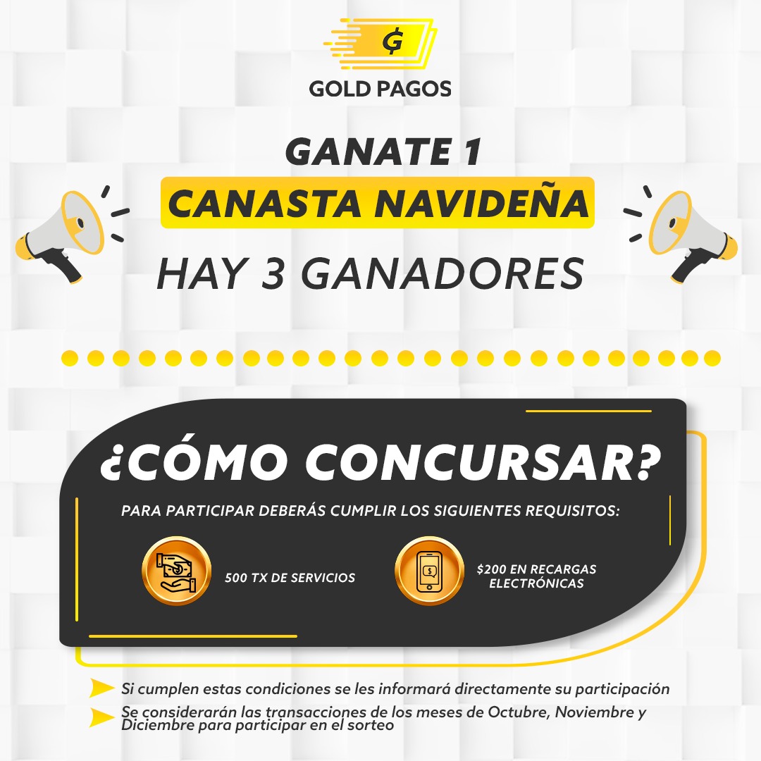 GoldPagosec's tweet photo. Si eres cliente 𝗚𝗼𝗹𝗱𝗣𝗮𝗴𝗼𝘀 participa de este gran sorteo. Podrás ganar una canasta navideña.
Se consideran las transacciones de los meses de Octubre, Noviembre y Diciembre.
Fecha del sorteo: 29 de Diciembre https://t.co/IApfjAhnOM