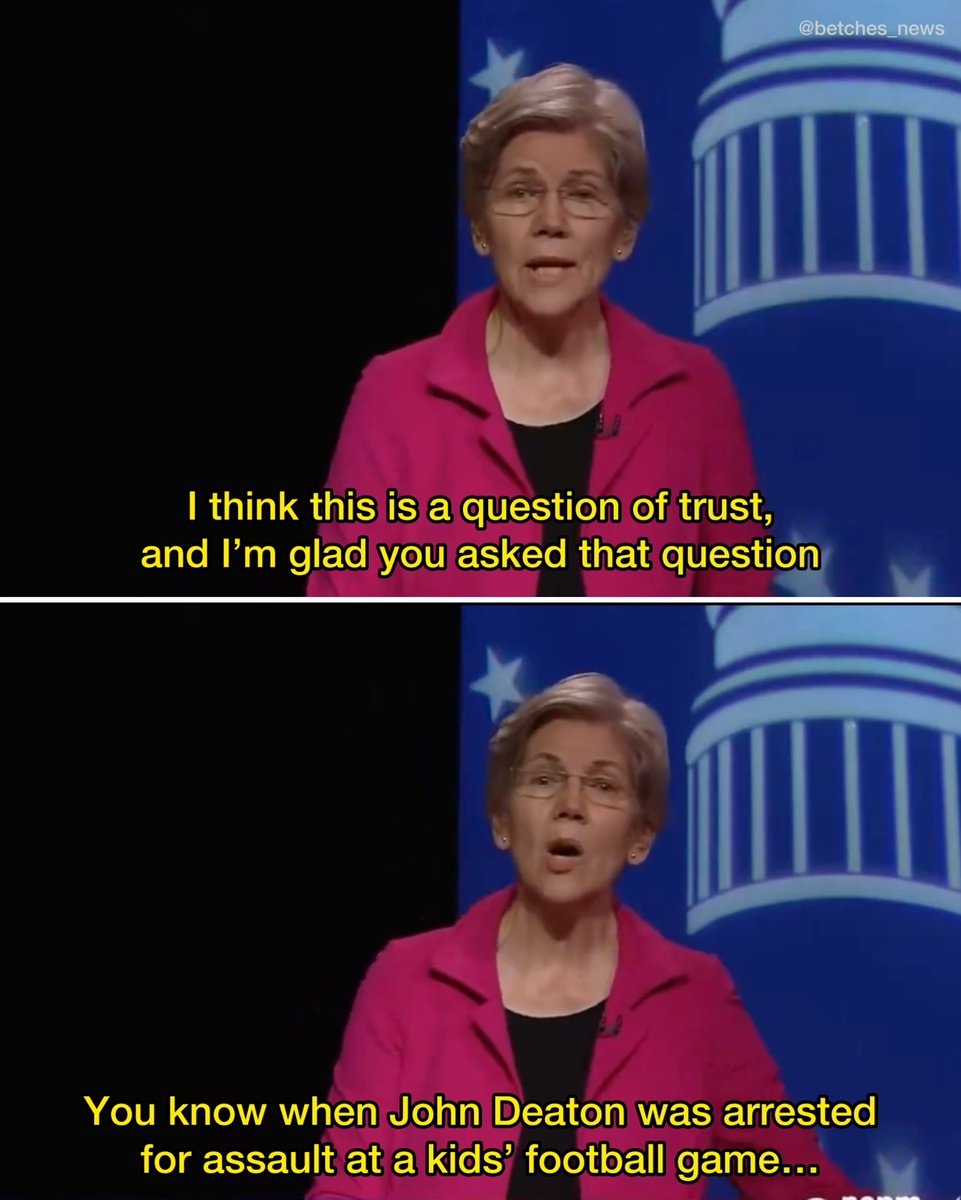 Betches_News's tweet image. I just need everyone to know that Elizabeth Warren participated in two debates this week to defend her Senate seat and once again destroyed a man with a single sentence 😭