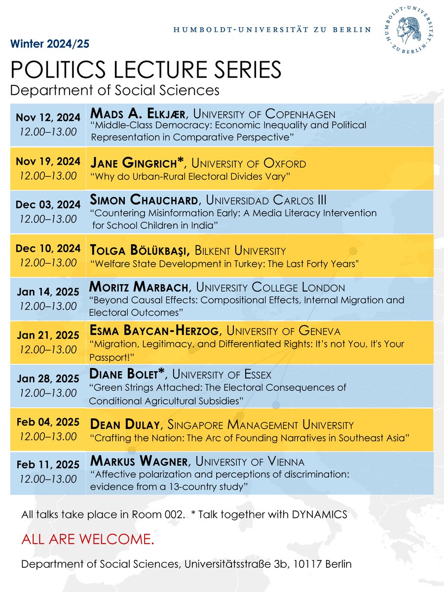 Heike Klüver (@heikekluever) on Twitter photo Excited to announced the next iteration of our Politics Lecture Series <a href="/HumboldtUni/">Humboldt-Universität zu Berlin</a> 🥳 Come and join us for a fantastic line-up! 📣 Excited to announced the next iteration of our Politics Lecture Series <a href="/HumboldtUni/">Humboldt-Universität zu Berlin</a> 🥳 Come and join us for a fantastic line-up! 📣