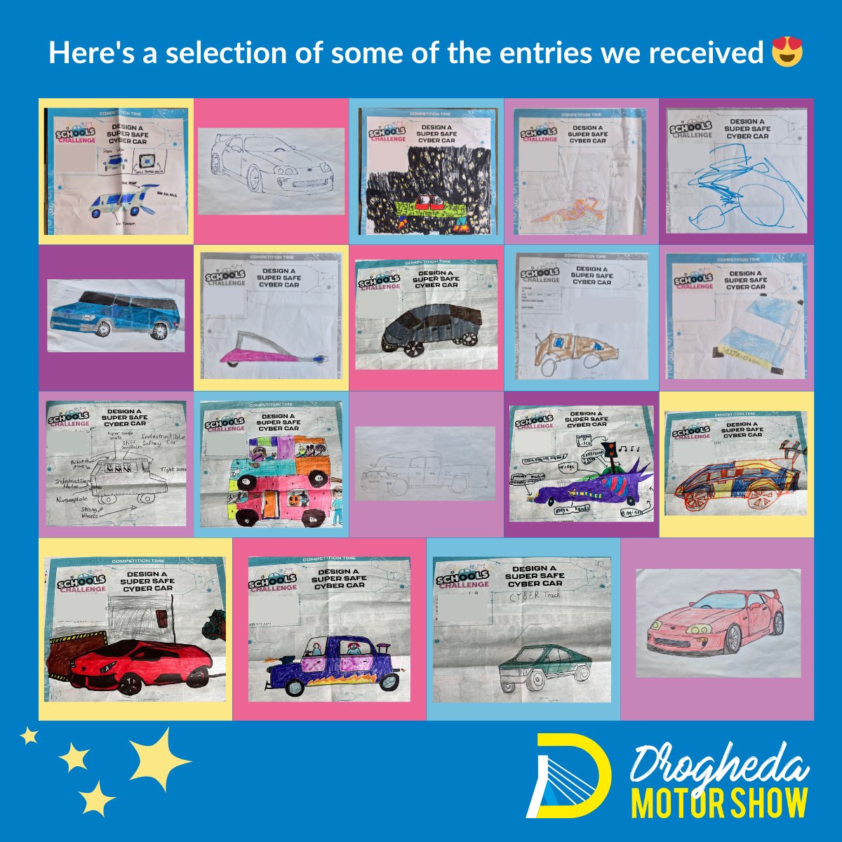 A huge THANK YOU to all the brilliant young artists from our local primary schools who entered the 'Design a Super Safe Cyber Car' competition! 

Winners will be announced this Saturday, so stay tuned! 🚗💫 

Great job, everyone! 👏 

#DesignASuperSafeCyberCar