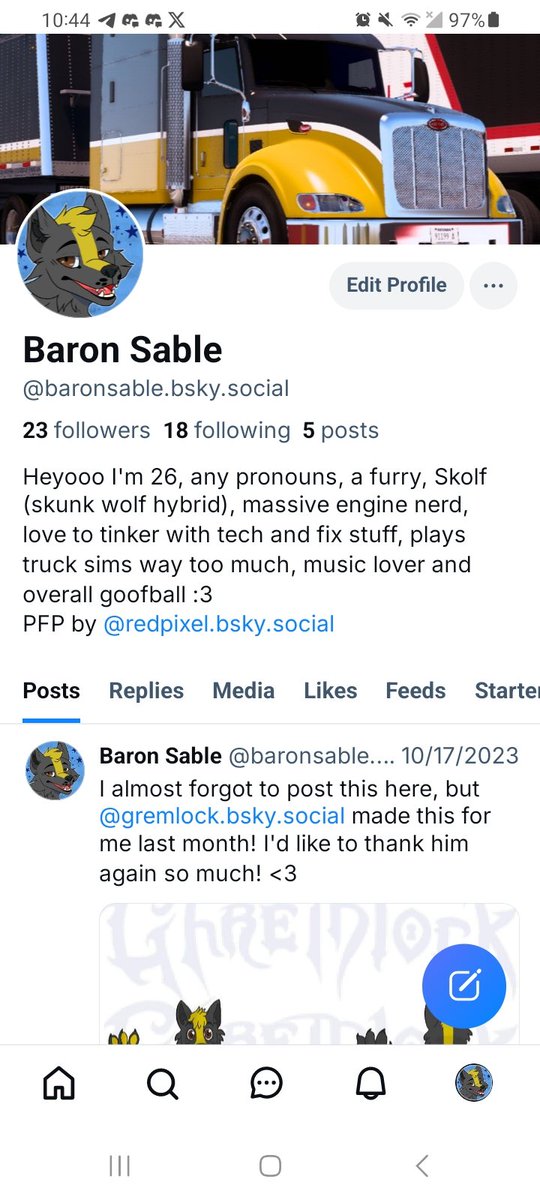 BaronSable's tweet photo. So I'mma be moving over to Bluesky as well, I don't really use this account anyway plus the recent changes to the TOS has made me wanna jump ship, so see ya there!! :D https://t.co/2hiXXcvNH6