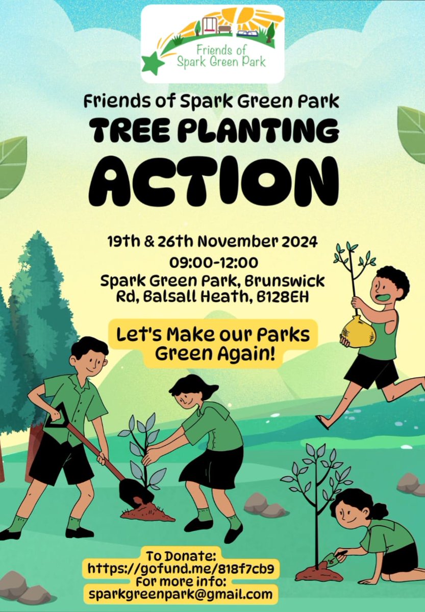 Friends of Spark Green Park (@sparkgreenpark) on Twitter photo Save the dates for our Tree Planting Action days with @WoodlandTrust <a href="/RangerDean17/">RangerDean</a> @ntmidlands @blossombalsallheath <a href="/BOSFonline/">BOSF - @bosfonline.bsky.social ๐ฆ</a> <a href="/BhamCityCouncil/">Bham City Council</a>
Tree planting will take place on Tuesdays 19th & 26th of November, 9am-12noon, Spark Green Park, Brunswick Road, Balsall Heath, B128EH Save the dates for our Tree Planting Action days with @WoodlandTrust <a href="/RangerDean17/">RangerDean</a> @ntmidlands @blossombalsallheath <a href="/BOSFonline/">BOSF - @bosfonline.bsky.social ๐ฆ</a> <a href="/BhamCityCouncil/">Bham City Council</a>
Tree planting will take place on Tuesdays 19th & 26th of November, 9am-12noon, Spark Green Park, Brunswick Road, Balsall Heath, B128EH