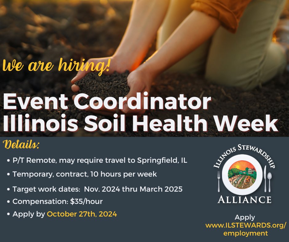 ILStewards's tweet image. We're hiring for two new positions! Seeking an experienced Policy Organizer passionate about soil health, water quality, &amp;amp; climate resilience. Also looking for a detail-oriented Event Coordinator for our 2025 Soil Health Week. Learn more here:
ilstewards.org/employment