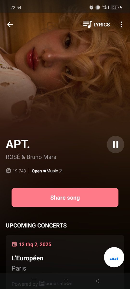 19.743 stream on shazam > 20k soon 🏆🏆🏆🏆

#ROSÉXBRUNOMARS
#ROSÉ_BRUNO_APT
#APT
#ROSÉ #로제
