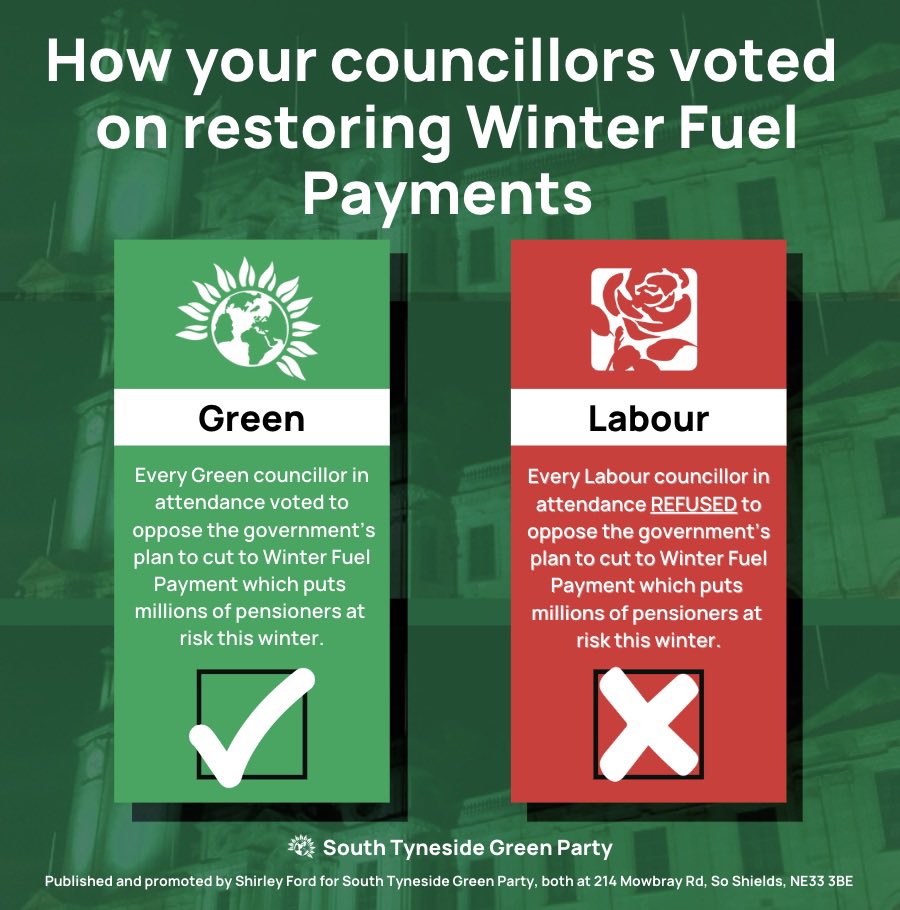 🥀 Fed up with Labour councillors always putting party before people in South Tyneside?

💚 Know that Green councillors are working hard to represent you and are building a fairer, greener South Tyneside?

➡️ Join us today: join.greenparty.org.uk