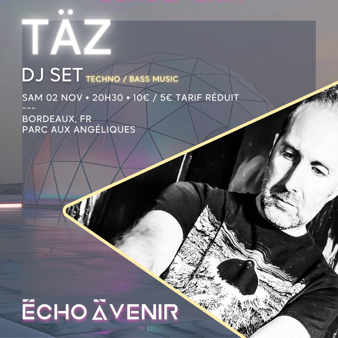 🔊DJ Täz débarque ce samedi 02 nov à 20h30 pour chauffer la scène avant Unerwartet !🔥
Légende du Breakbeat &amp; Jungle, fondateur de Soundlab Crew, Täz mixera Electro, Techno &amp; Bass Music. Prêts pour un set explosif ?   

📍Parc aux Angéliques, Bordeaux  
🎟️ bit.ly/EAV10_BILLETTE…