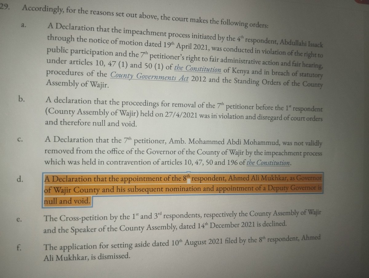 joshuamalidzo's tweet image. A reminder:
While ignoring a conservatory order staying the impeachment of the governor, the Wajir DG was hurriedly sworn in.
A three judge bench set aside the assumption of office by the DG.
@ProfOjiendaTom acted for the governor and @ahmednasirlaw for the county assembly.
