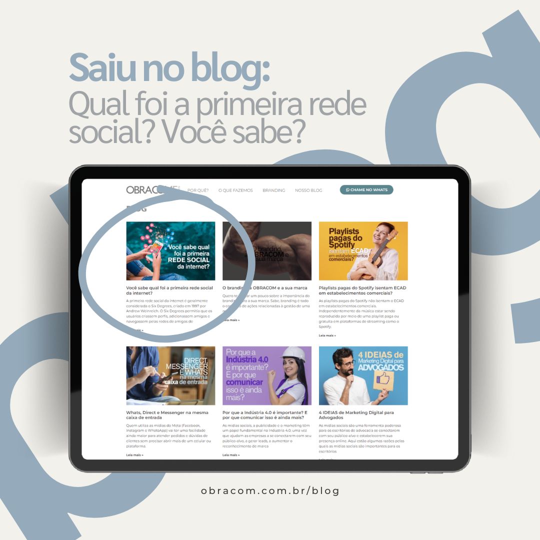 OBRACOM1's tweet photo. Mídias Sociais são um assunto que todo mundo, a partir da Geração X, gosta. Mas... como elas começaram? Descobre em nosso blog. Uma certeza: vai ser uma surpresa. https://t.co/AhW0ArblH5