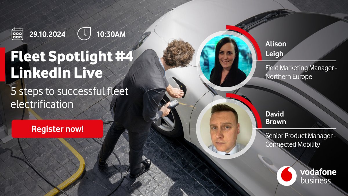 Vodafone_Auto's tweet photo. 🚀 Join Our Webinar: 5 Steps to Successful Fleet Electrification! 🚀
📅 Mark your calendar for 29 October 2024! Don’t miss this opportunity where experts share key insights to electrify your fleet effectively.
🔗 Register now: https://t.co/6yX5Xkob9U
#FleetElectrification #EVSA https://t.co/W05oeP2sca