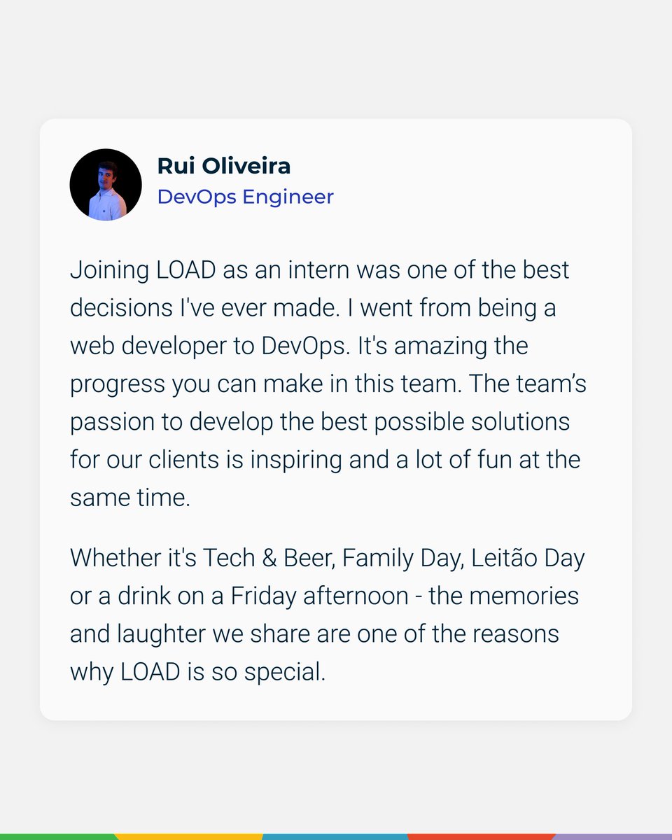Rui’s journey from web developer to DevOps has been nothing short of remarkable thanks to the incredible growth opportunities at LOAD. It’s the small, infectious moments — like Tech &amp; Beer, Family Day, and casual Friday drinks — that make LOAD such a special place. 🚀