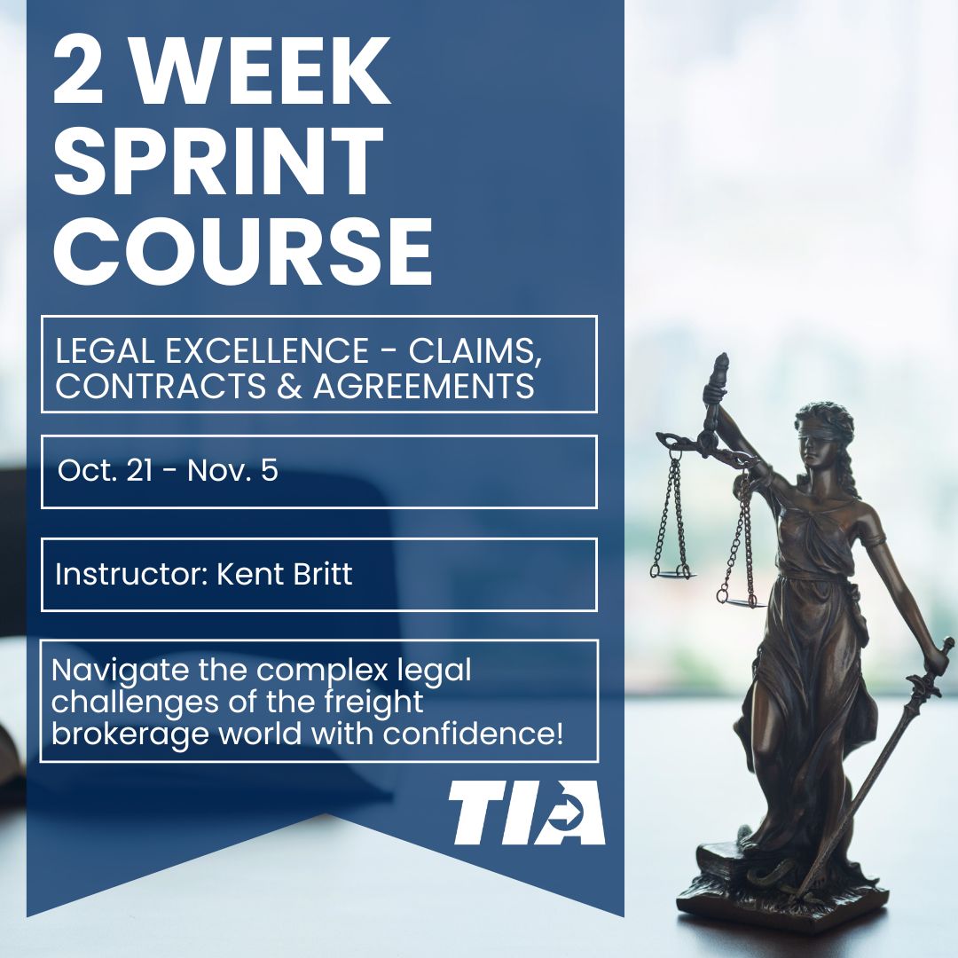 Looking to gain legal expertise? Join Kent Britt, partner at <a href="/voryslaw/">Vorys</a>, from Oct. 21 - Nov. 5, to gain the skills and knowledge needed to stay on top of the logistic industry's dynamic regulatory landscape! Sign up now at bit.ly/3Wjwzv6! #TIADelivers ✅