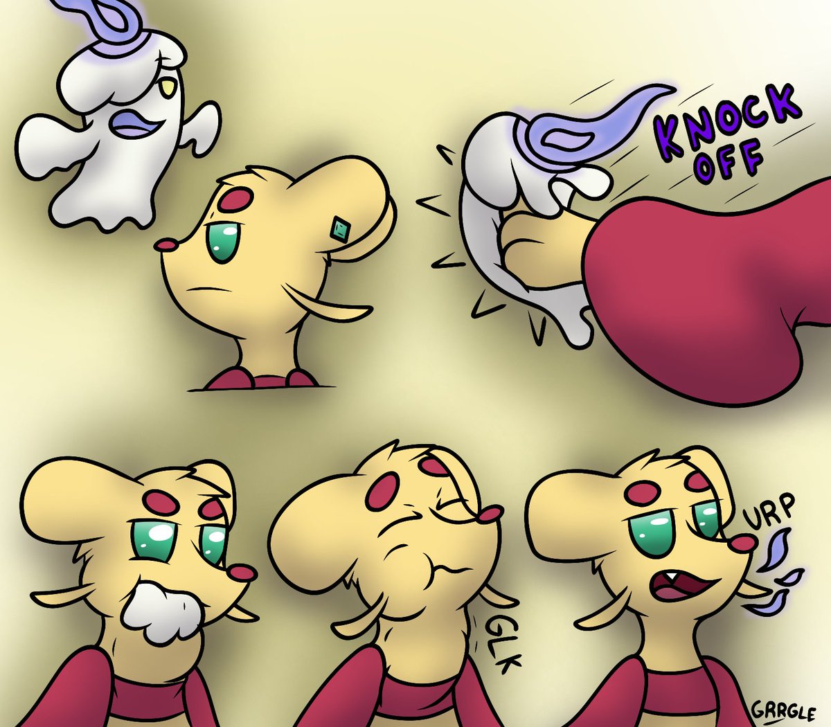 Day 18: Fool
“There are ways to get around ghosts. A little weird texture, strange flavor too. Bit of an aftertaste, but melts pretty easy. Not bad really.”

A learning experience! Well… Maybe not for Litwick anymore~!