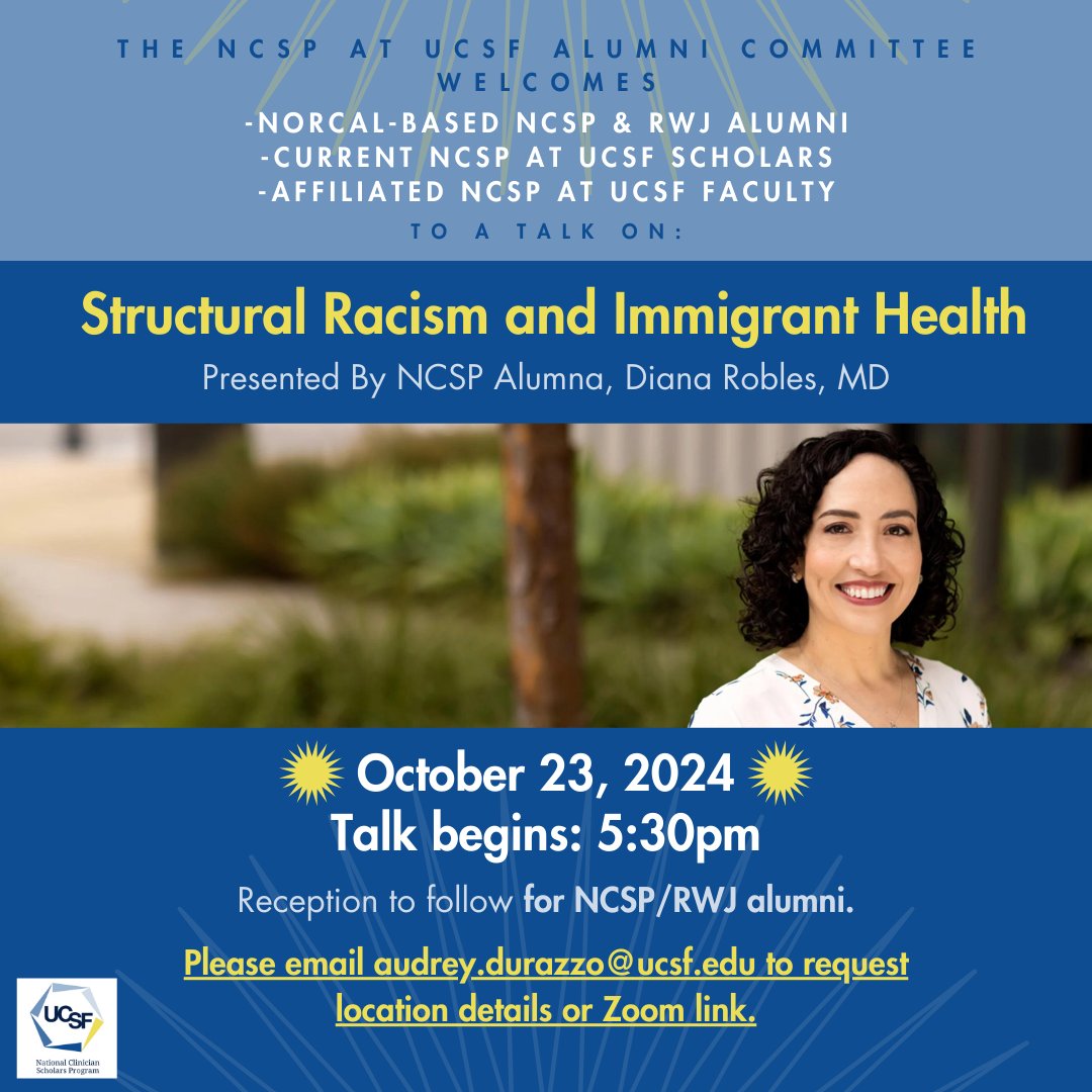 NCSP at UCSF (@ncsp_ucsf) on Twitter photo 🙌We are incredibly excited to announce our inaugural alumni event on the evening of 10/23!🤩
Please email Audrey Durazzo (audrey.durazzo@ucsf.edu) to RSVP and receive location info or Zoom link! 🙌We are incredibly excited to announce our inaugural alumni event on the evening of 10/23!🤩
Please email Audrey Durazzo (audrey.durazzo@ucsf.edu) to RSVP and receive location info or Zoom link!