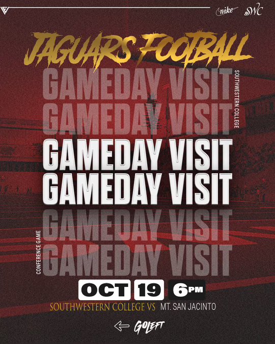 Gameday Visit Invitation 📩

Registration 💻: 3:45PM

Great opportunity to see our amazing facilities, hear from our staff, and see a Jaguar 🐆 🏈 Game‼️ #GoLEFT👈🏽