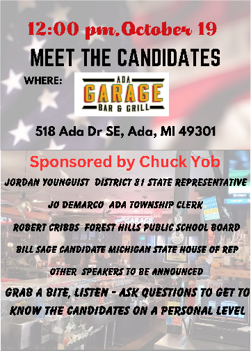 kentgop's tweet photo. Tomorrow at The Garage in Ada will be another Republican Meet and Greet Candidates in Kent County.  Chuck Yob will be leading the event. https://t.co/Aa4Nx9nsjs