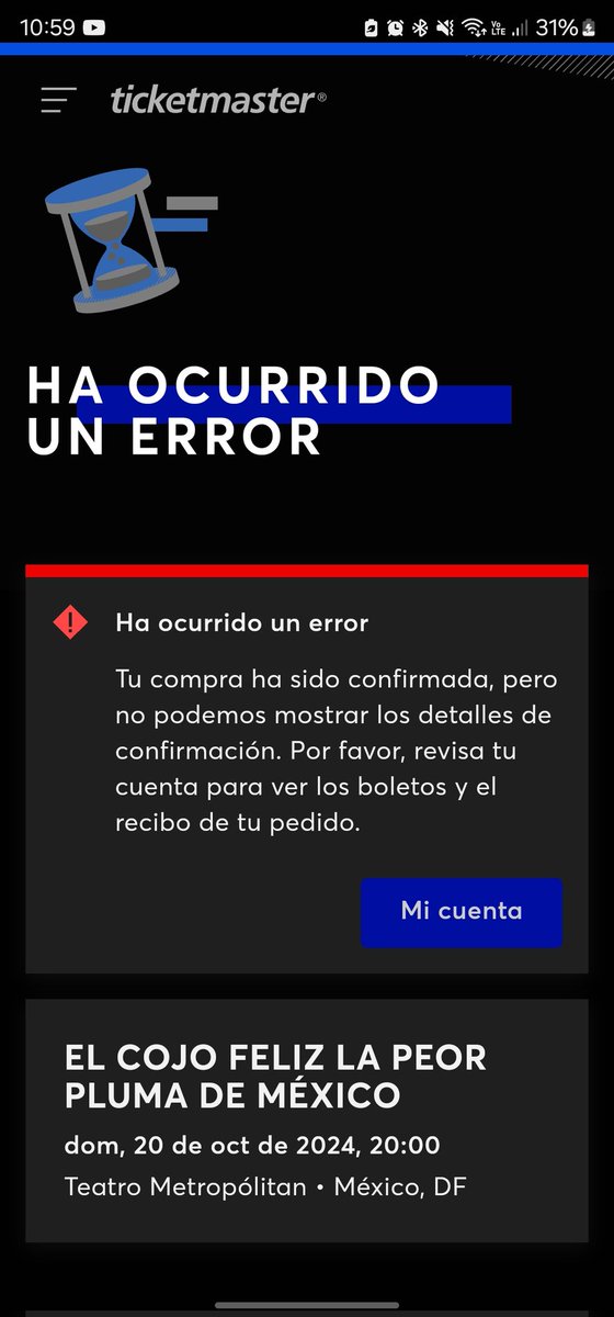 jonathan_md13's tweet photo. @ServicioTM @Ticketmaster_Me  necesito ayuda, solo me aparece así y no me llegó nada al correo ni en la app https://t.co/dzklqSDRSZ