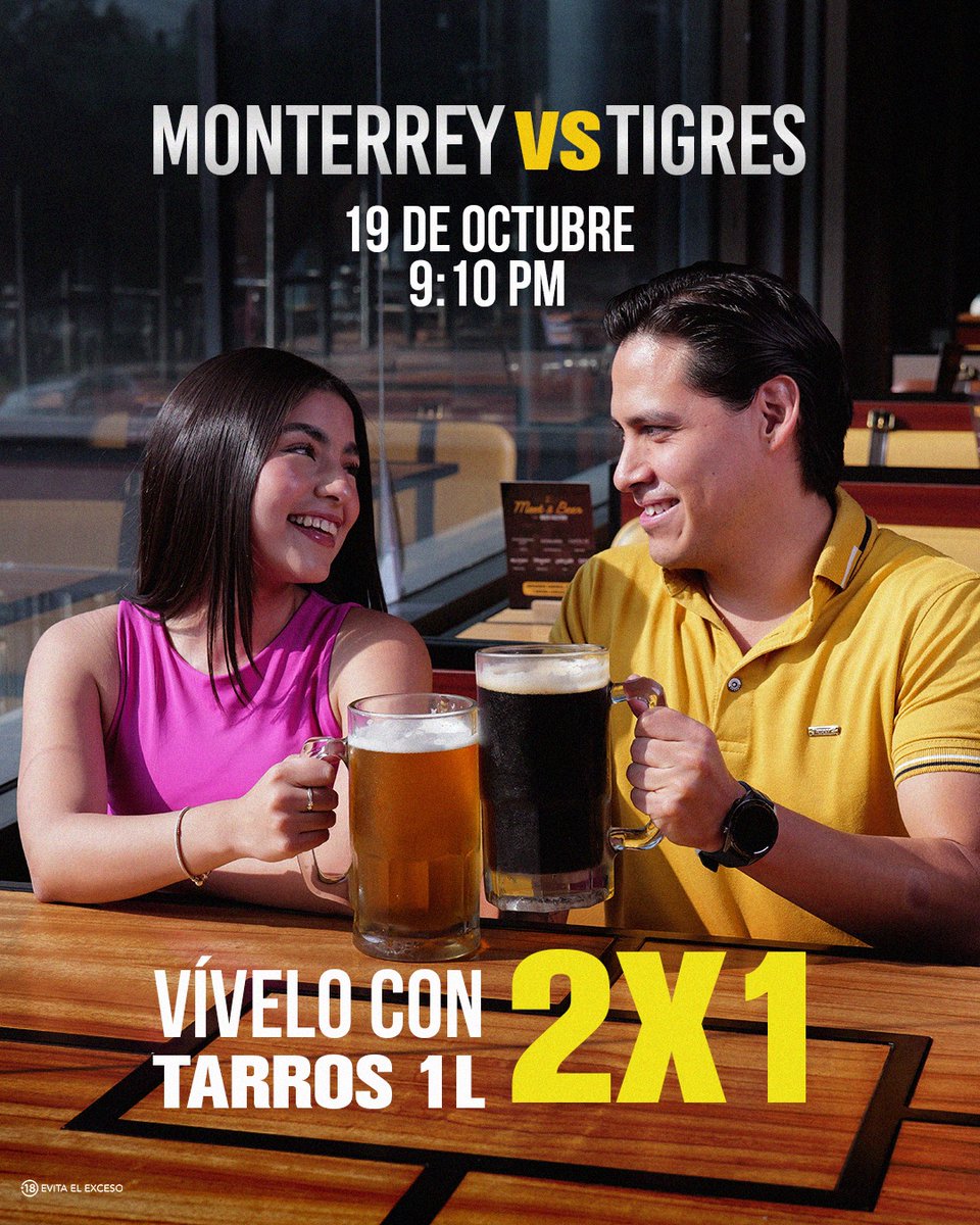 El clásico regio se vive mejor con nuestra promo de tarros de 1 litro al 2x1 🍻🏆⚽

#Fútbol #Football #ClásicoRegio #Monterrey #Triges #Monterreyvstigres