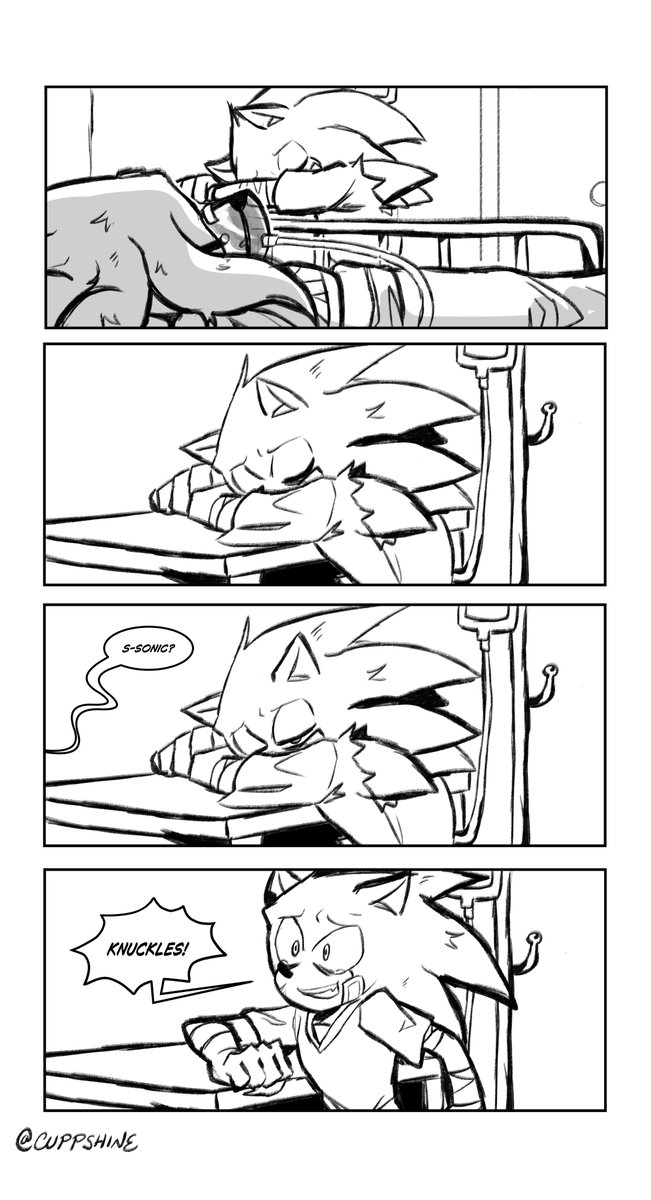Cuppshine's tweet photo. #sonknuxWeek Day 5 - Injury (MY CHOICE)

A mission went horribly wrong, causing Knux to end up seriously injured. Luckily, Sonic was with him at that moment.

And with this drawing this challenge ends. I will be waiting patiently for the next #sonknux Week! #SonicTheHedgehog https://t.co/2LomAYXKe6