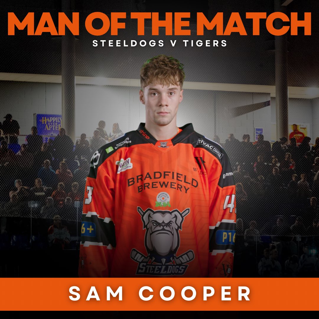 SteeldogsIHC's tweet photo. Our man of the match, with one goal.. goes to Sam Cooper 🐶🏒

#SteeldogsHockey https://t.co/WGLpdw8jfS