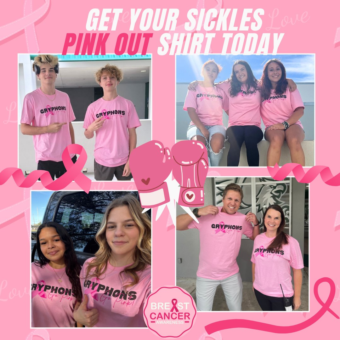 Don't be green with envy - get your 🎀 Gryphons Go Pink 🎀 shirt today!  Buy online in our PTSA Store by Tuesday, 10/22, and get delivery to your 1st period class by Thursday, 10/24. Also available at home football games!
Buy Today: tinyurl.com/GryphonsGoPink 🎀