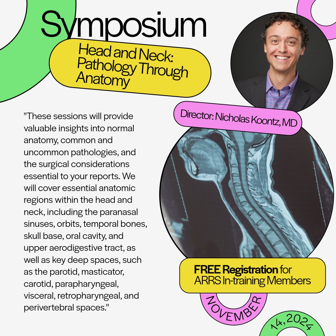 ARRS (@arrs_radiology) on Twitter photo Registration for the November symposium is now open! Join <a href="/nakoontz/">Nicholas Koontz</a> and expert radiologists on November 14 to deepen your understanding of head and neck anatomy. Use the link in our bio to register now. Registration for the November symposium is now open! Join <a href="/nakoontz/">Nicholas Koontz</a> and expert radiologists on November 14 to deepen your understanding of head and neck anatomy. Use the link in our bio to register now.
