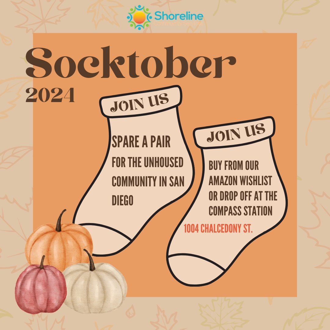 ShorelineSD's tweet photo. We’re halfway through #Socktober, and we’re still accepting new socks—buy from our Wishlist: https://t.co/mNMVeeWzYi or drop them off at The Compass Station (Mon-Fri, 10am-4pm). Let’s keep it going!🧦💙 https://t.co/iQESS8hggt
