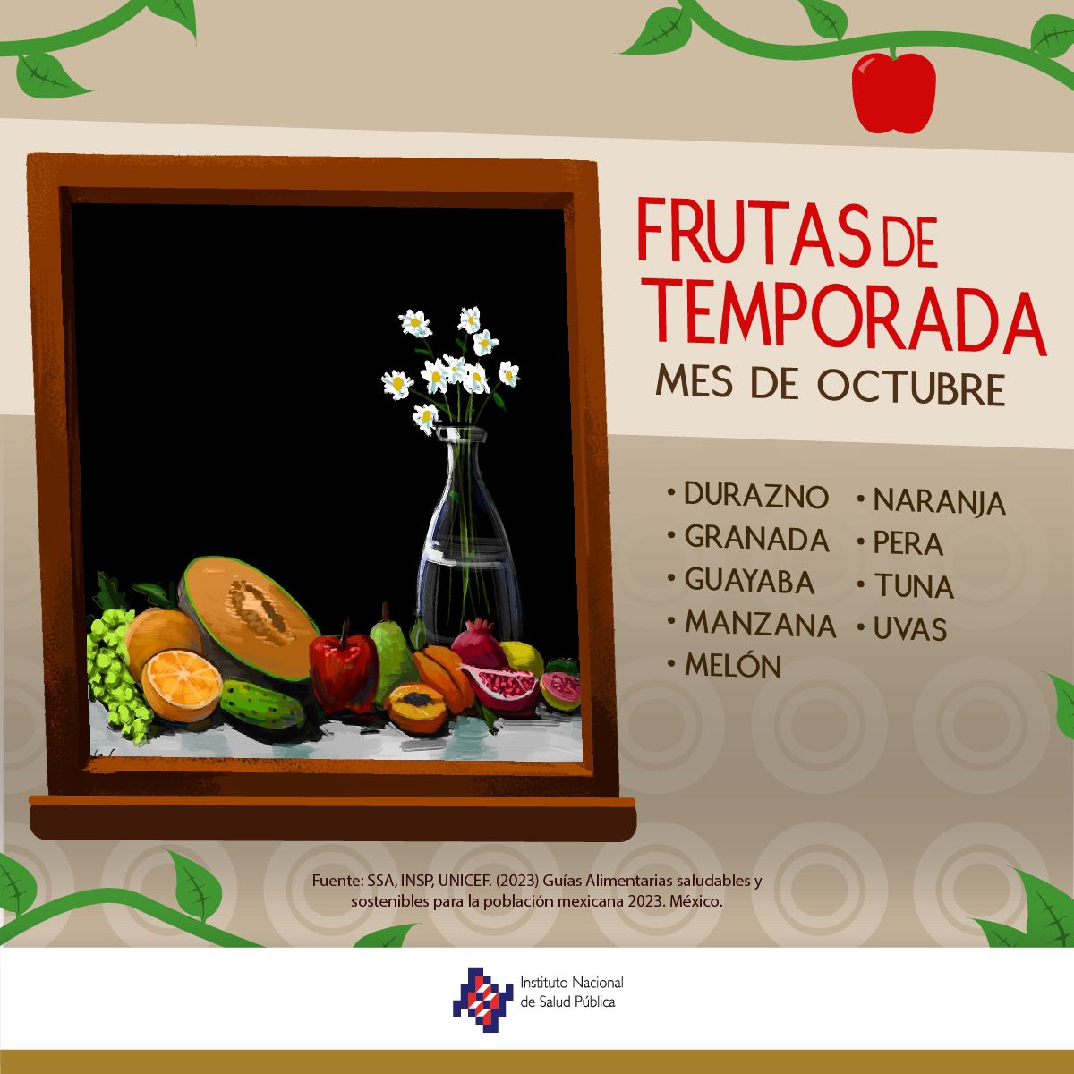 inspmx's tweet photo. Te compartimos algunas frutas de temporada del mes de octubre, una gran variedad de opciones para elegir y consumirlas. 🍊🍎🍇 

#AlimentaciónSaludable #Frutas #Octubre https://t.co/SZamnpZi0Y