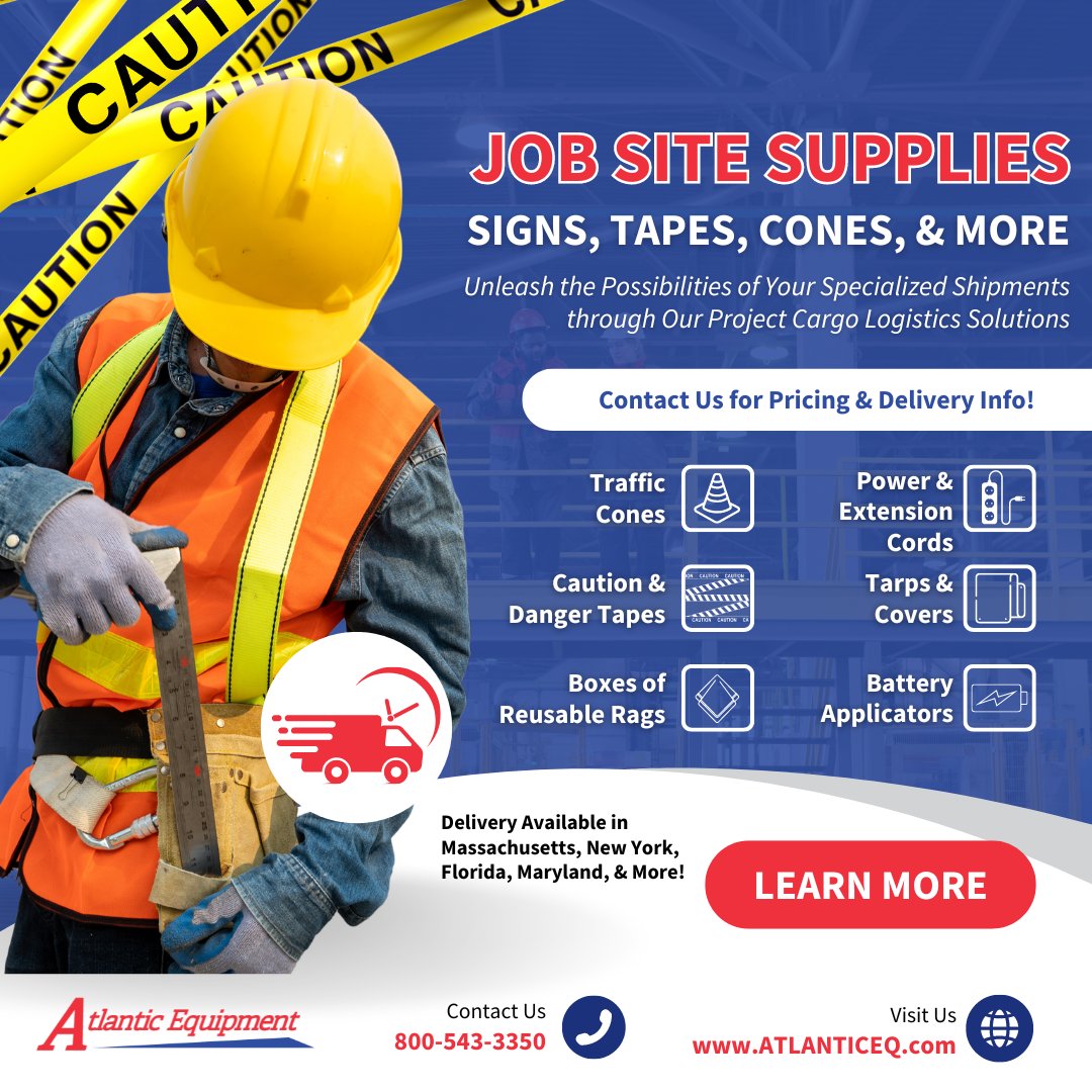 AtlanticEquip1's tweet photo. Get the essential job site supplies to keep your projects running smoothly. From caution tape to high-quality tools, Atlantic Equipment has you covered. View our selection and learn more at https://t.co/IsukxGwJLQ

#atlanticequipment #cosntructionsupplies #jobsitesupplies https://t.co/d8hEoBISOh