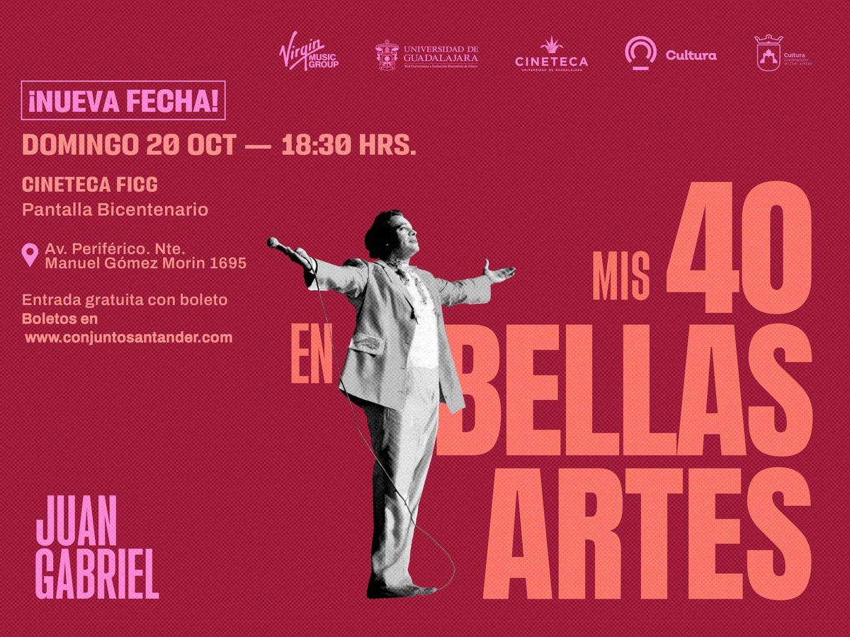 LourdesAGlez's tweet photo. Tengo 6 pases dobles para este domingo en la @CinetecaFicg #Mis40EnBellasArtes . Participa dando RT y comenta tu rola favorita de Juanga. Sorteo mañana a las 12 pm https://t.co/eTaxuiQiPH