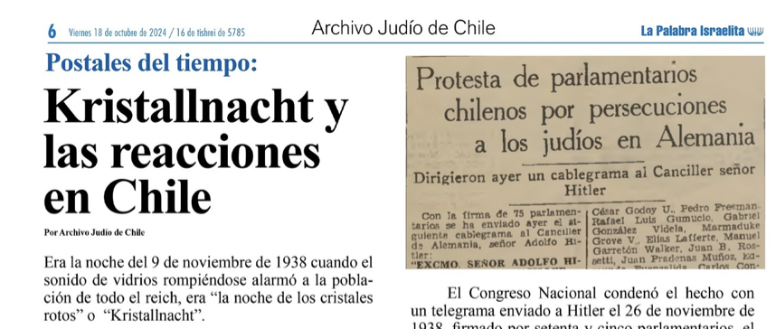 Postales del tiempo: Kristallnacht y las reacciones en Chile.
Revisa nuestra columna en lapalabraisraelita.cl

#lapalabraisraelita #comunidadjudia#israel #chile #judaismo #news#jewishnews #jewishnewspaper#noticias