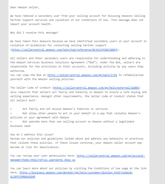 is using a reimbursement service the reason for this email?  <a href="/amznsellerhelp/">Amazon Seller Help</a>