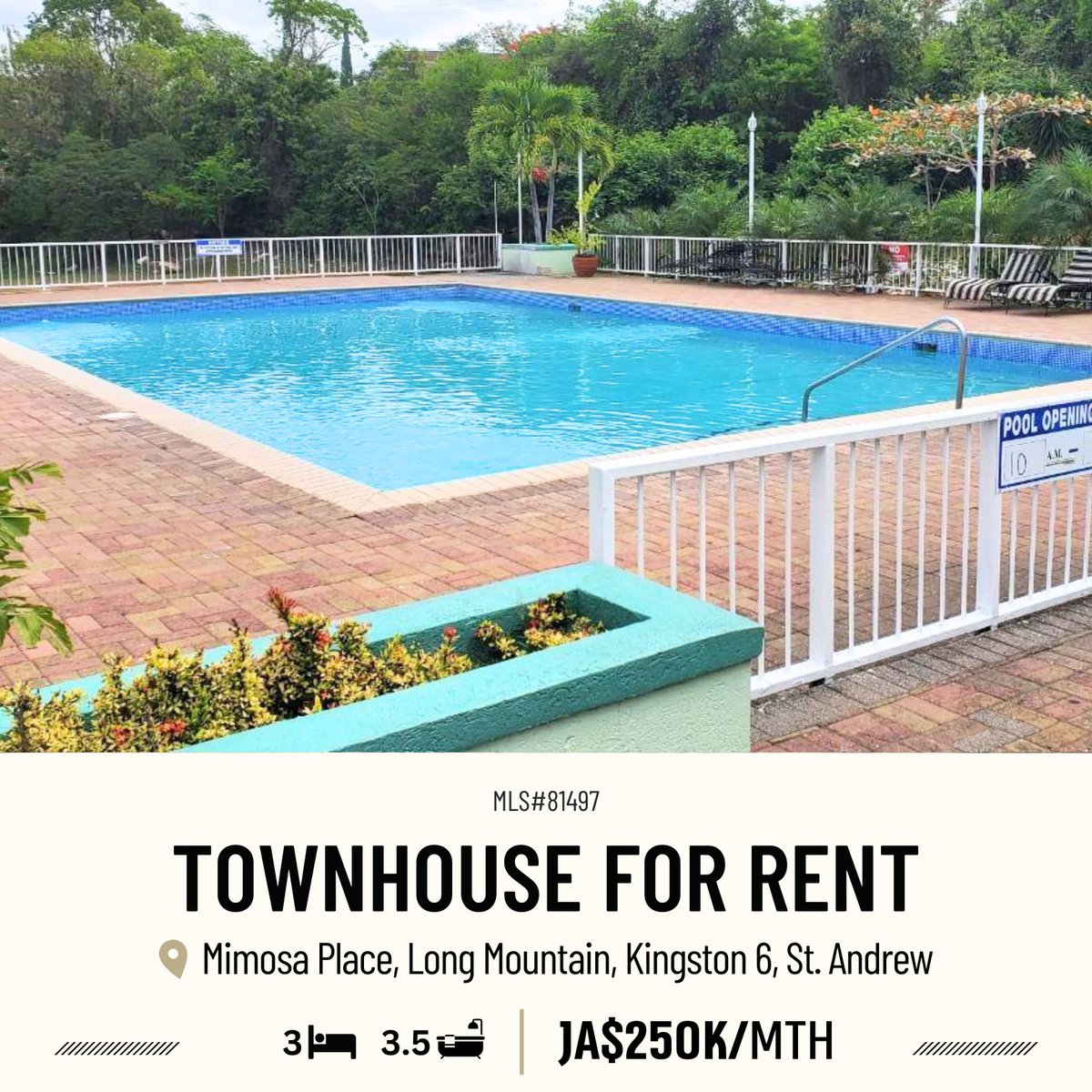 C21HeaveHo's tweet photo. 🚨TOWNHOUSE FOR RENT 🚨
 
 𝗔𝗱𝗱𝗿𝗲𝘀𝘀: 32 Mimosa Place, Long Mountain, Kingston 6, St. Andrew
 𝗣𝗿𝗶𝗰𝗲: JA$250K/Mth
 
 𝐅𝐞𝐚𝐭𝐮𝐫𝐞𝐬:
• 2-bed
• 2.5-bath
• 1,800 sq. ft.
• Central
• Gated
• Pool
• Water Tank
• 24Hr Sec

Andrea Sweeney
☎️ 876 869-5315 https://t.co/qap2VPv8QF