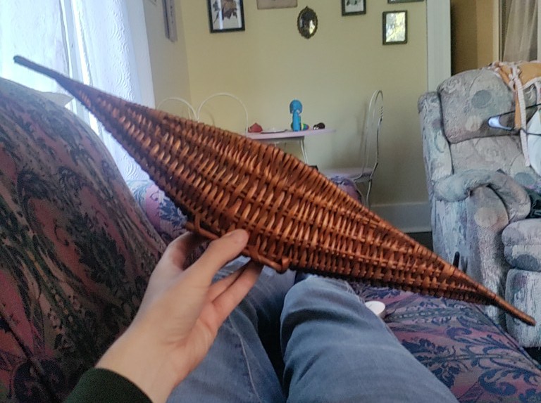 __Nowhere_Man's tweet photo. My neighbor and I broke into the attic of the super old house we live in and I found this wicker lamp/ canoe thing nailed to a wall. Just want to make note of that here before I inevitably disappear under incredibly suspicious circumstances https://t.co/gSX3jDzptj