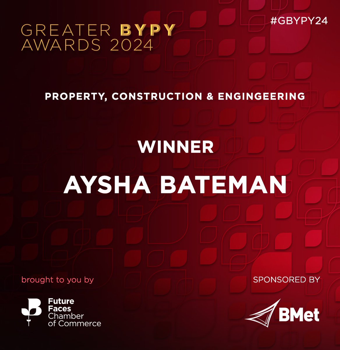 Amazing news for Aysha Bateman from <a href="/WestMids_CA/">West Midlands Combined Authority</a> on winning our #Property #Construction and #Engineering award! 🎉🥳👏 Thanks to <a href="/BMetC/">BMet</a> for sponsoring! 🤝 #GBYPY24