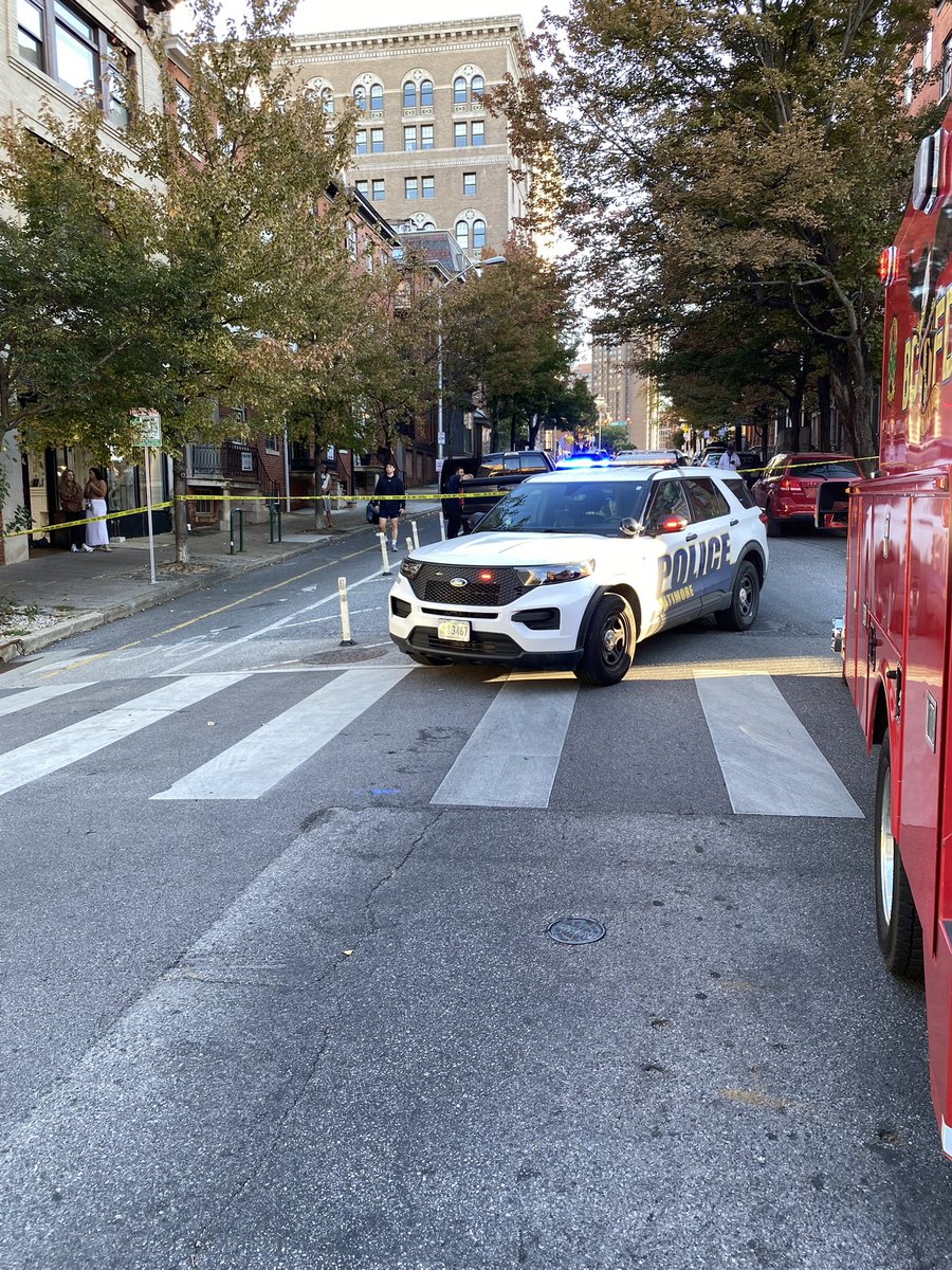BaltimorePolice's tweet photo. BPD, @BaltimoreFire &amp; @BaltimoreOEM are on scene of a fatal vehicle accident near the intersection of Cathedral and Centre Streets. Multiple streets in the area have been closed to traffic. Please avoid the area. https://t.co/ehNqjMILk6