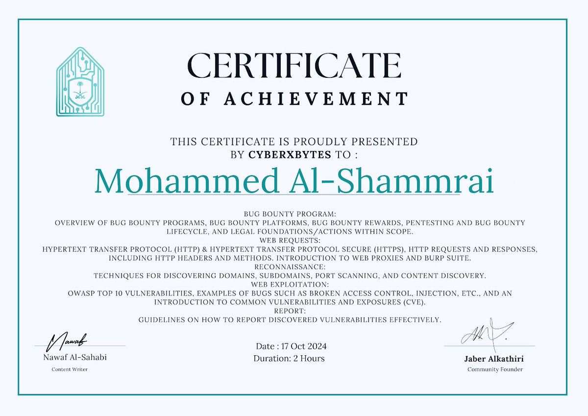 شكراً لكم على الورشه الممتازه <a href="/CyberXbytes/">CyberXbytes</a> #CyberXbytes 
وشكرً ل نواف على الشرح الجميل <a href="/NawafAlSahabi/">ITACHI | نواف الصحبي</a> ❤️🙏🏻