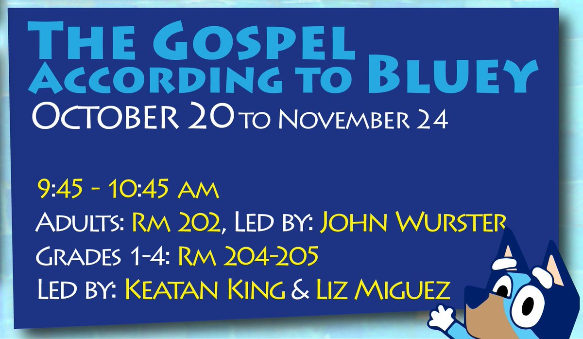StPhilipHouston's tweet photo. What do a family of four Australian heelers and Jesus of Nazareth have to teach us about living with grace, meaning, and joy? Come and see! Our new intergenerational Sunday School offering, "the Gospel According to Bluey," starts this Sunday! https://t.co/HilOKQEbJz