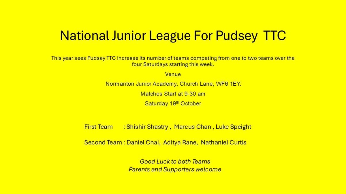 Good luck Pudsey juniors