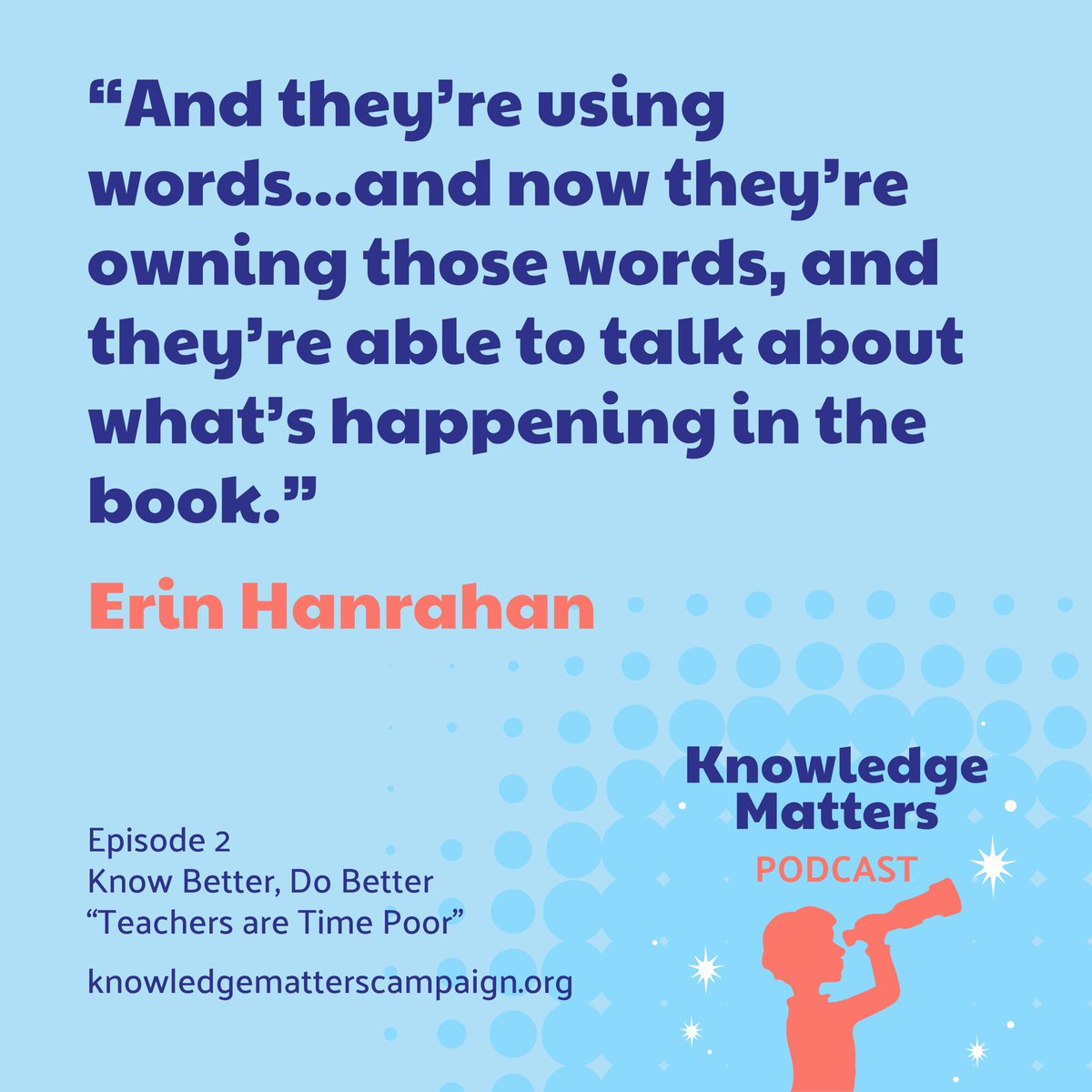 In episode 2 of the #knowledgematters podcast, educator Erin Hanrahan, explains the importance of vocabulary instruction BEFORE introducing a new text by enabling students to build empathy from their understanding. ❤️

🎧Listen to the first 2 episodes now! knowledgematterscampaign.org/podcast/