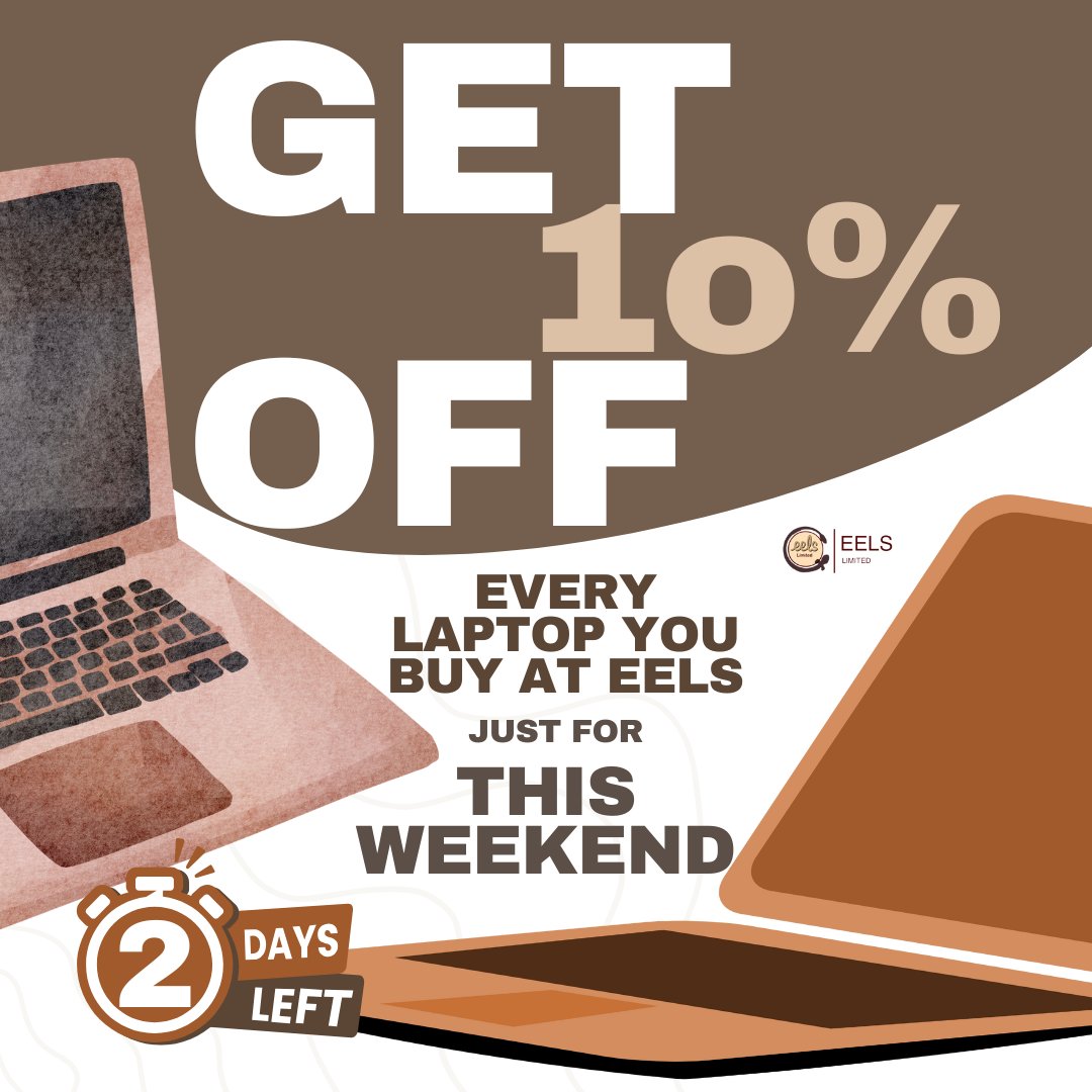 Eelsstore's tweet photo. 🎉 Limited-time offer! 🎉 Get 10% OFF every laptop at Eels this weekend only! Don’t miss out—shop now and upgrade your tech tool. 💻✨
#WeekendSale #TechDeals #LaptopDiscount #Eels #ilorinvendors #ilorin #laptopstoreinilorin https://t.co/8T1DW7zngD