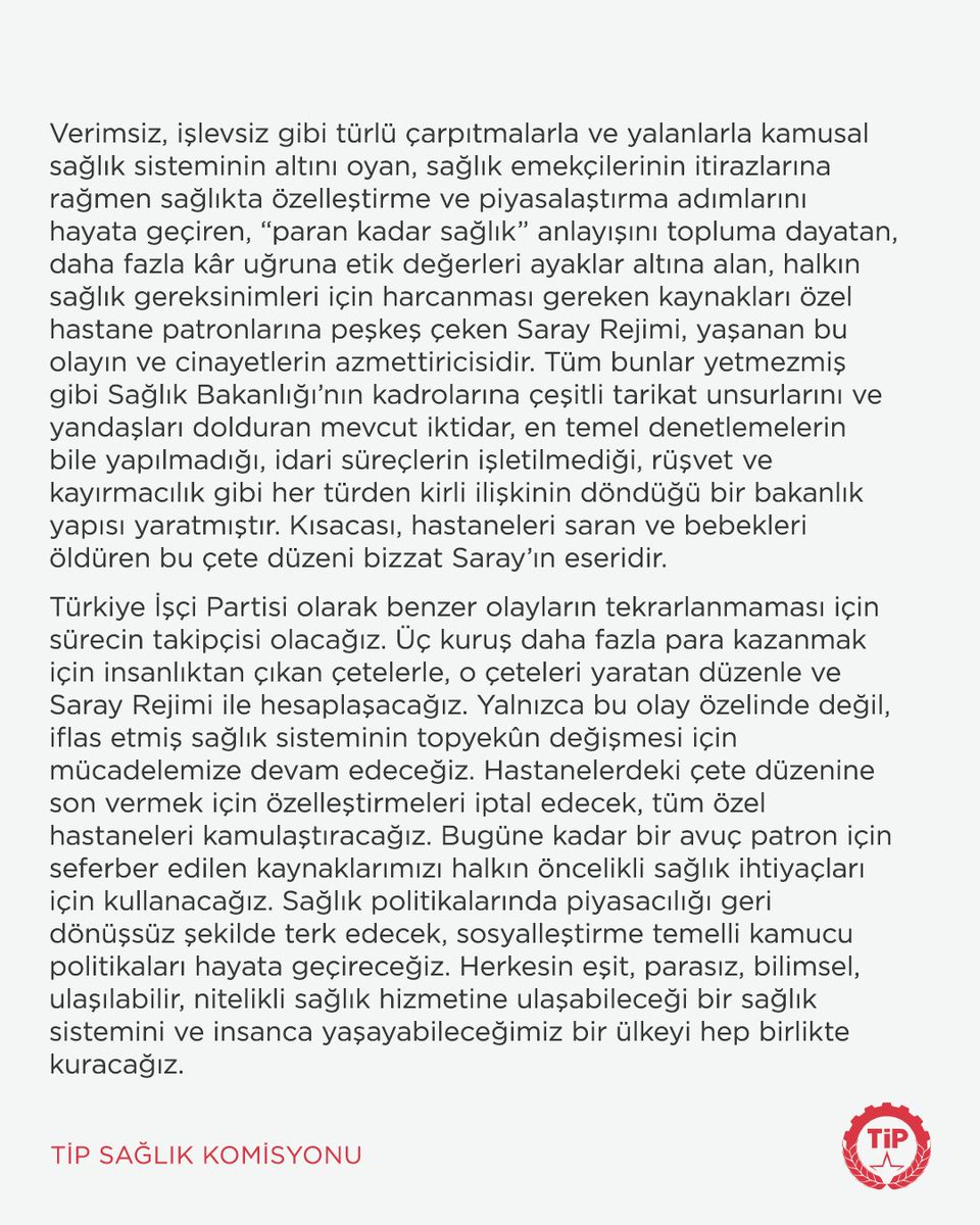 Rant için bebekleri ölüme yollayanlar hesap verecek!

Sağlık Komisyonumuzun açıklamasıdır: