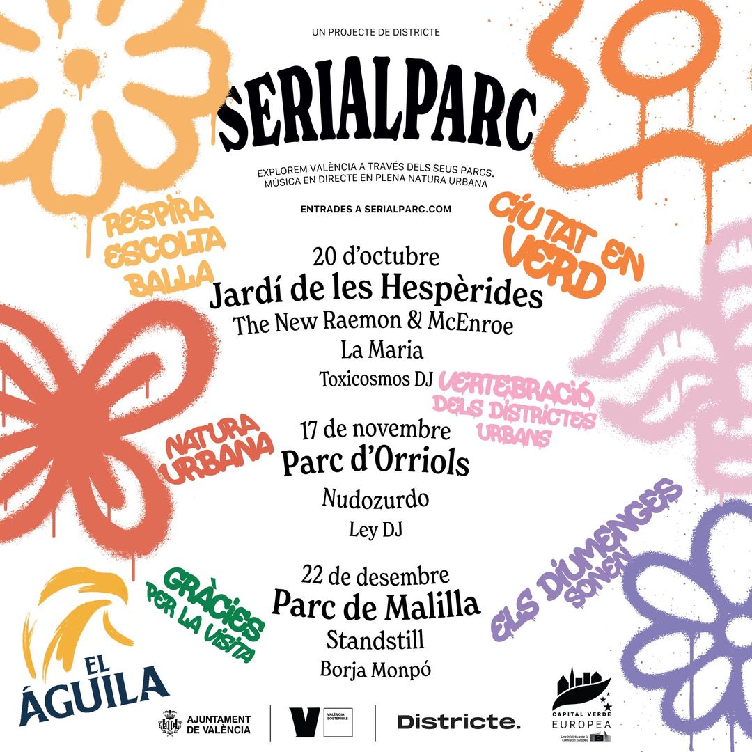 AjuntamentVLC's tweet photo. 🌿 #SerialParc és el cicle de concerts on podràs disfrutar de música en directe als jardins i parcs de #València.

3⃣ concerts 🎤, diumenges a les 12 h, al Jardí de les #Hespèrides i als parcs d'#Orriols i de #Malilla.

🗓️20/10, 17/11 i 22/12

Entrades🎟️https://t.co/d8PELNE1Aa https://t.co/chlDypDEbJ
