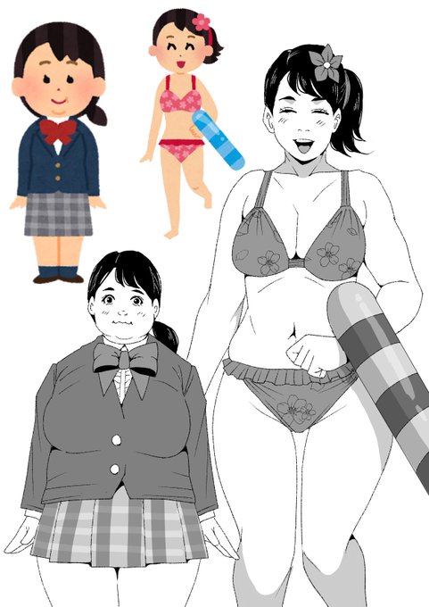 #いらすとやチャレンジ ぽっちゃりと水着のイラストです 