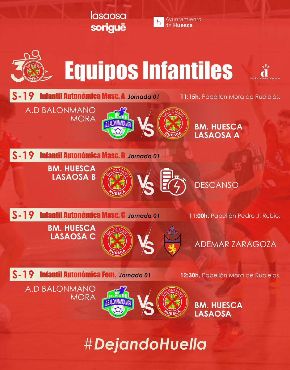 BmHuesca's tweet photo. ๐คพโโ๏ธ ESTOS SON LOS PARTIDOS DEL FIN DE SEMANA DE NUESTRA CANTERAโค๏ธ๐ช๐ฝ
#ClubBalonmanoHuesca #BmHuesca #FHD #Cantera #FARBM #LasaosaSorigue #Balonmamo #Handball https://t.co/SccBgAuN4y