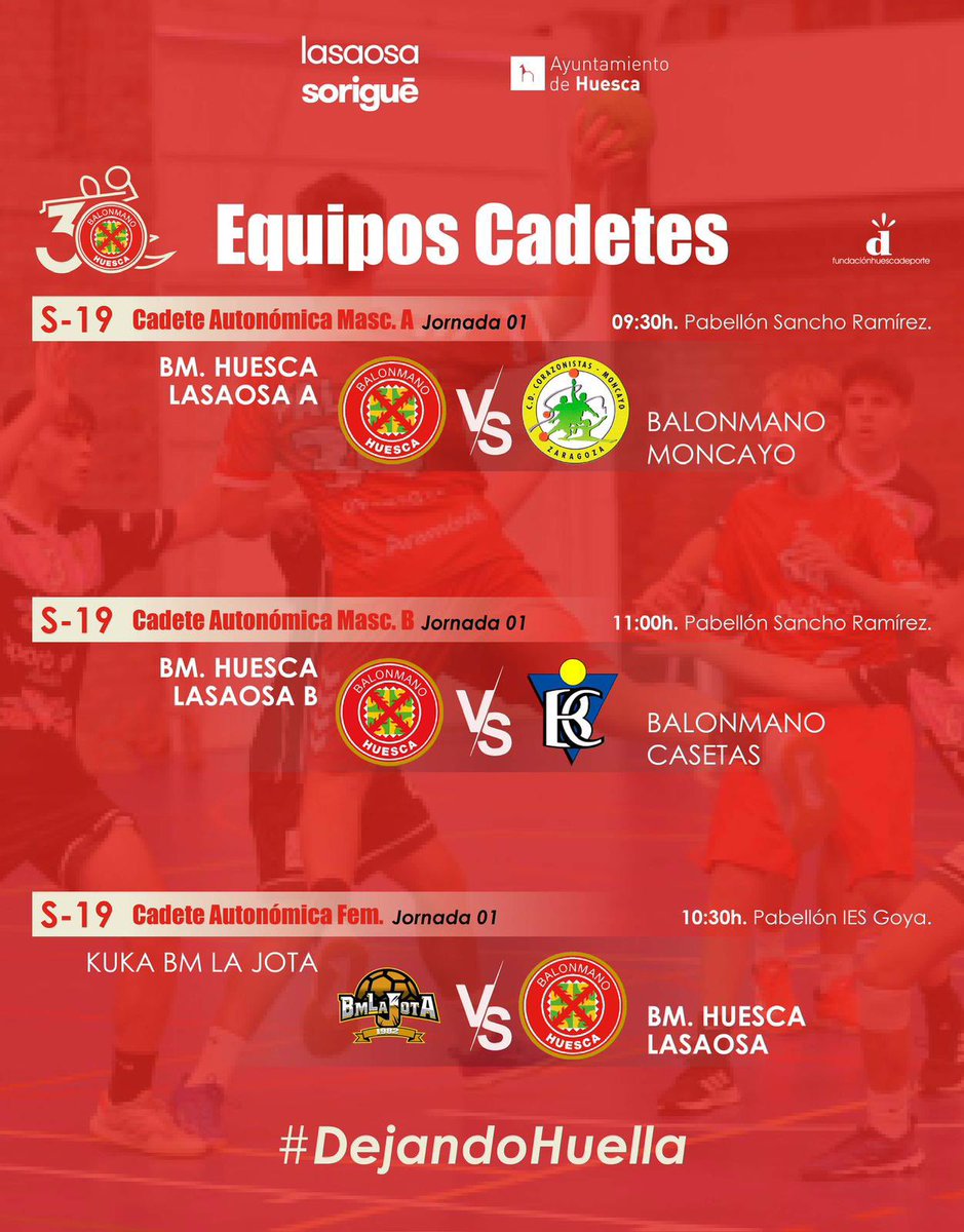 BmHuesca's tweet photo. ๐คพโโ๏ธ ESTOS SON LOS PARTIDOS DEL FIN DE SEMANA DE NUESTRA CANTERAโค๏ธ๐ช๐ฝ
#ClubBalonmanoHuesca #BmHuesca #FHD #Cantera #FARBM #LasaosaSorigue #Balonmamo #Handball https://t.co/SccBgAuN4y
