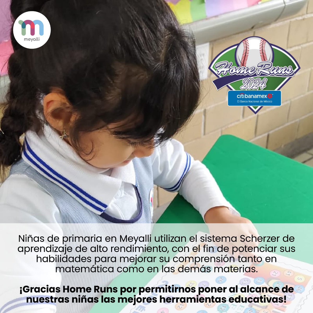 Nuestras niñas de primaria aprovechan las mejores herramientas educativas como el sistema Scherzer de aprendizaje de alto rendimiento. ¡Gracias al programa Home Runs 2024

#meyalli #familiameyalli #niñas  #LogrosCompartidos  #HomeRuns2024  #UnBatazoDeUnidad