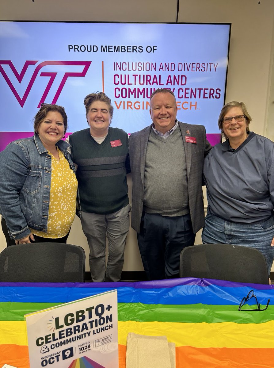 VTPamplin's tweet photo. Happy #LGBTQ+HistoryMonth, Hokies! ๐ We're thrilled to celebrate alongside @pridecenteratvt The Pride Center is committed to advancing the rights and well-being of all LGBTQ+ communities at VT, across Virginia, and beyond โall in the spirit of Ut Prosim #OnePamplin https://t.co/KP1VH3sHc4