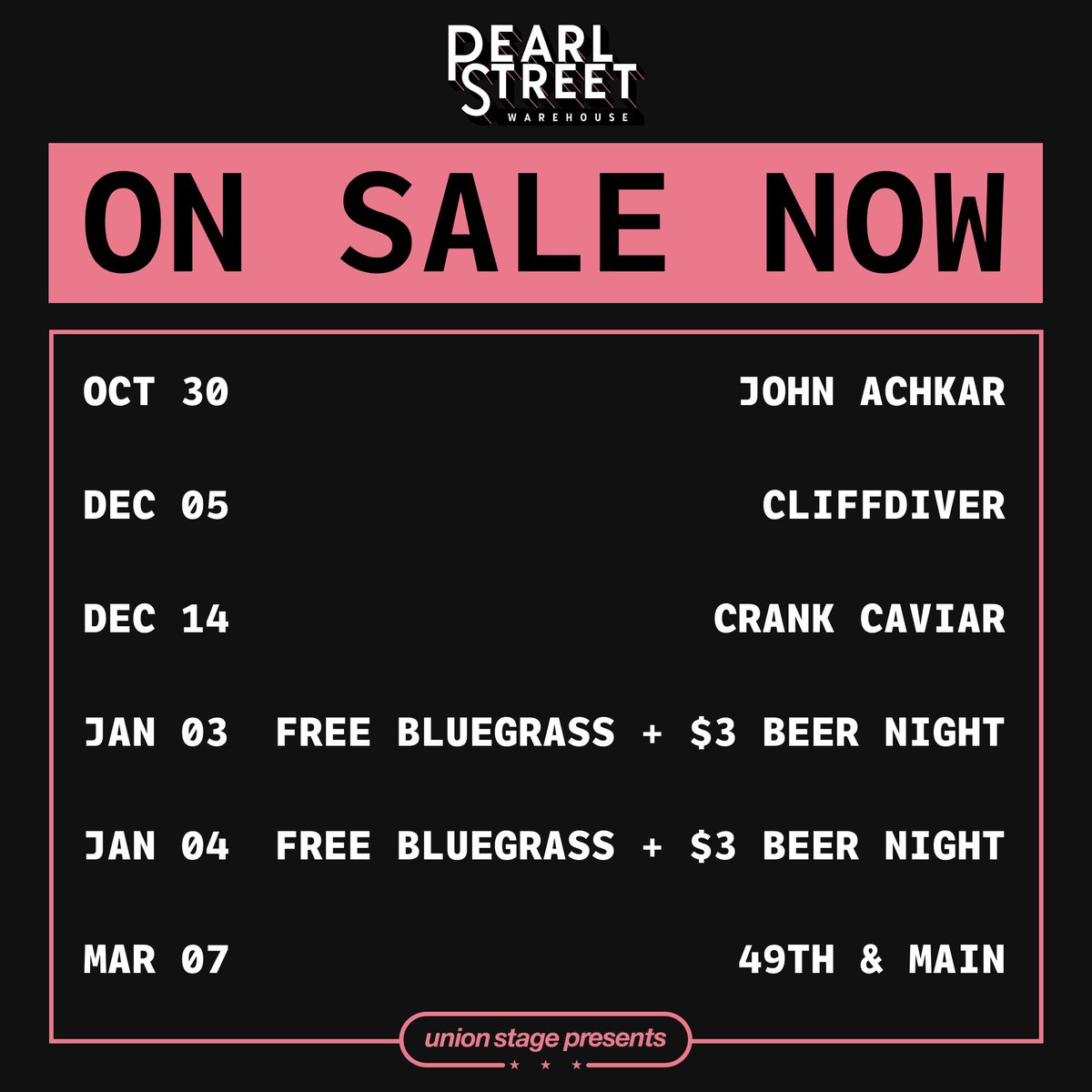 ✨ NEW SHOWS ON SALE NOW ✨

Tickets available at unionstagepresents.com