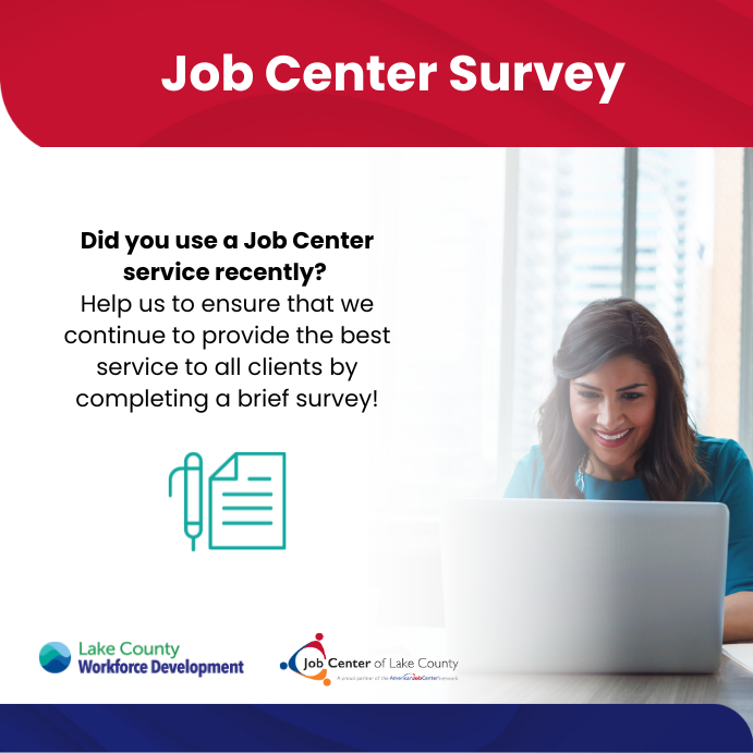 LakeCountyJobs's tweet image. 🚨 JOB CENTER SURVEY 🚨

Did you use a Job Center service recently? 

Help us to ensure that we continue to provide the best service to all clients by completing a brief survey!

Click the link to fill out a survey: ow.ly/mP5N50TN8ML

#jobcenter #survey #howdidwedo? #lcwd